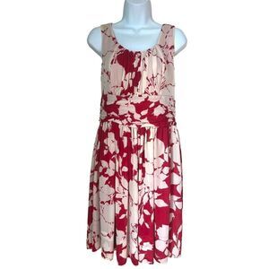 Talbots Sheer Floral Sleeveless Chiffon Rusty Red White Midi Summer Dress size 6